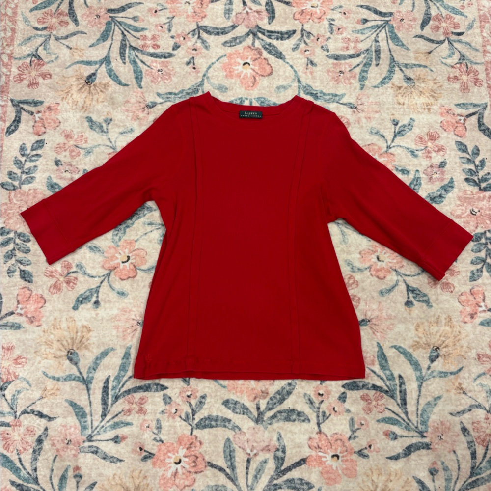Lauren Ralph Lauren Scarlet Ribbed Knit Top